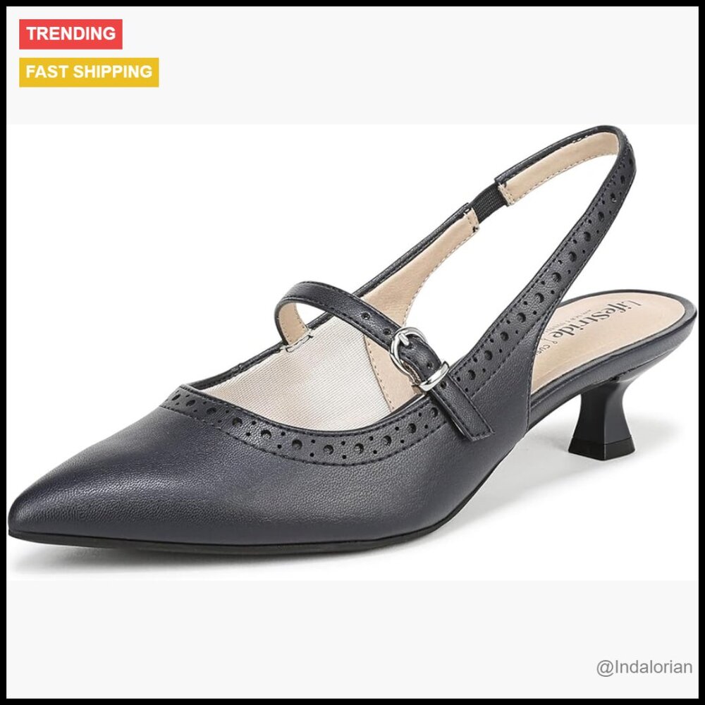Faux Leather Mary Jane Pumps With Kitten Heel And Slingback